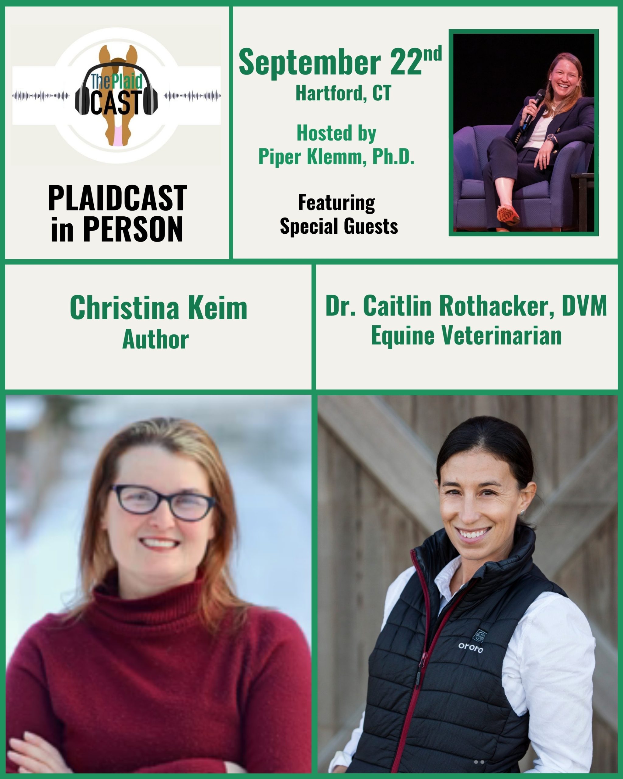 Plaidcast in Person: Live in Hartford on September 22 — Featuring Dr. Caitlin Rothacker, DVM and Christina Keim